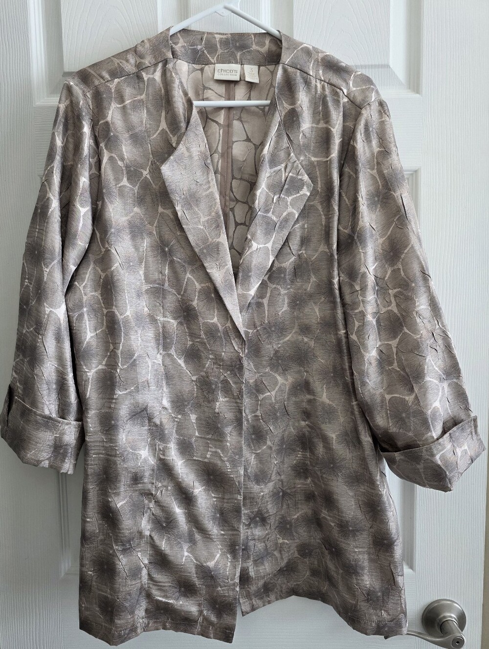 Chico's Sz 3 Jacket Blazer Gold Beige 3/4 Sleeves